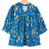 Elegant Blue Floral Notched V Neck Half Sleeve Plus Size Blouse for Women - Image 14