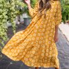 Yellow Flower Print Maxi Dress with Button Detailing and Collared Neckline - Image 8