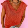 Women's Orange Solid Color Split V Neck Short Sleeve Sweater - Casual Chic - Image 10