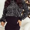 Women's Black Sequined Long Sleeve Crew Neck Cropped Blouse - Image 8
