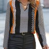 Women's Orange Geo Print Colorblock Notched V Neck Blouse for Casual and Semi-Formal Wear - Image 8