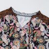 Black Plus Size Paisley Floral Print V Neck Bubble Sleeve Blouse for Women - Image 11