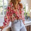 Women's Red Floral Print Ruffled Stitch Loose Fit Shirt - Image 4