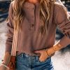 Women's Chestnut Textured Knit Henley Long Sleeve Top - Image 2