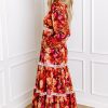 Orange Floral Print Lace Trim V Neck Maxi Dress for Women - Image 3