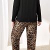 Plus Size Black Leopard Patched Pocket Long Sleeve Top & Pants Set - Image 2