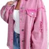 Women's Pink Lace Patchwork Distressed Denim Jacket - Image 16