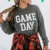 Women's Dark Grey Corded Game Day Graphic Long Sleeve Crewneck Top - Image 11