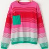 Women's Rose Striped Knit Drop Shoulder Sweater with Patch Pocket - Image 13