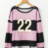 Women's Pink Stripe Color Block Long Sleeve Top with Number 22 Print - Casual Game Day Shirt - Image 7