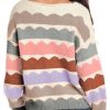 Chic Gray Wave Striped Balloon Sleeve Drop Shoulder Sweater for Women - Image 4