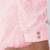 Women's Chic Pink Flower Geometric Textured Button Short Sleeve Top - Image 8