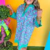 Women's Plus Size Green Palm Pattern Long Sleeve Shift Dress - Image 6