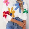 Women's White Floral Pattern Crew Neck Sweater - Image 7