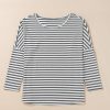 Women's Gray Stripe Oversized Long Sleeve Top with Drop Sleeves - Image 7