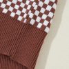 Women's Brown Checkered Print Drop Shoulder Round Neck Sweater - Image 8