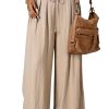 Women's Beige Drawstring Waist Pleated Wide Leg Casual Pants - Image 11