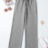 Women's Light Grey Solid Color Fleece Lined Drawstring Waist Casual Pants - Image 4