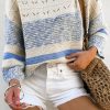 Women's Light Blue Open Stitch Puff Sleeve Sweater - Image 2