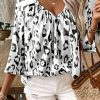 Women's Fierce Black Leopard Print 3/4 Sleeve V Neck Blouse - Image 5