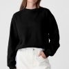 Women's Black Plain Drop Shoulder Crewneck Pullover Sweatshirt - Image 6