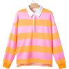 Women's Yellow Stripe Color Block Polo Collar Sweatshirt for Smart Casual Looks - Image 6