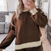 Fashionable Coffee Color Contrast Loose Pullover and Lace-Up Waist Skort Set for Women - Image 4