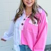 Women's Plus Size Color Block Chest Pocket Half Button Sweatshirt - Image 5