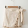 Women's Apricot Tassel Trim Wrap Knot Side Bohemian Mini Skort for Summer - Image 8