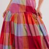 Women's Multicolour Plaid Print Ruched High Waist Casual Maxi Skirt - Image 3