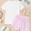 Women's White MAMA Printed Tee and Plaid Shorts Lounge Set for Casual Comfort - Image 7