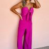 Bright Pink Strapless Bowknot Wide Leg Jumpsuit - Image 5