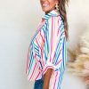 Women's Pink Stripe 3/4 Sleeve Button Up Casual Shirt - Image 2