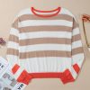 Women's Apricot Colorblock Striped Round Neck Drop Shoulder Sweater - Image 4