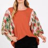 Women's Desert Gold Floral Puff Sleeve Blouse - Elegant Patchwork Design - Image 4