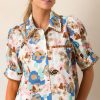 Women's Multicolour Floral Print Puff Sleeve Shirt with Ricrac Trim - Image 2