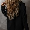 Women's Black Lapel Flap Pocket Buttoned Blazer - Image 3