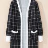 Women's Black Plaid Colorblock Edge Open Cardigan with Pockets - Image 7