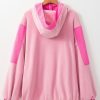 Women's Pink Colorblock Patchwork Half Zip Oversized Sherpa Hoodie - Image 4