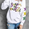 Women's White Sequin 'Queen of Party' Graphic Pullover Sweatshirt with Star Sleeves - Image 4