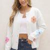 Women's White Knitted Floral Pattern Button Up Cardigan for Cozy Winter Style - Image 7