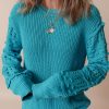 Women's Turquoise Ruffled Eyelet Bubble Sleeve Knit Sweater - Image 6