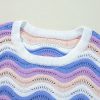 Women's Purple Stripe Wavy Pointelle Knit Drop Shoulder Sweater - Image 12