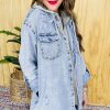 Women's Mist Blue Oversized Contrast Hooded Denim Jacket - Image 5