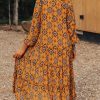 Women's Orange Western Geometric Print Midi Dress with Tiered Frills - Image 2