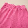 Bonbon Pink Textured V Neck Top and Wide Leg Pants Set for Women - Image 13