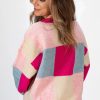 Women's Rose Red Color Block Drop Shoulder Crewneck Loose Fit Sweater - Image 2