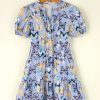 Women's Purple Butterfly Print Short Puff Sleeve Pleated Ruffle Dress - Image 4