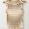 Women's Khaki Stripe Sleeveless Top with Exposed Seam Detailing - Image 7