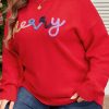 Fiery Red Tinsel Merry Pattern Drop Shoulder Plus Size Sweater for Women - Image 8